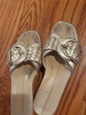 Nike Gold Woven Buckle Slide Mules - Women